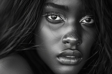 Black and white photo of african american woman with clean healthy skin