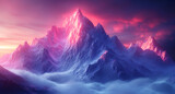 Fototapeta  - 3d render of abstract art 3d background surreal landscape with big fantasy magic mountains with neon glowing blue purple and red gradient color light inside