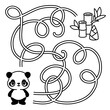 Find a way from cute panda to the tasty bamboo. Simple maze game. Black and white ready to print worksheet for preschool fun activity. Outlined vector illustration for kids.