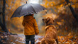 A Child and Their Dog Playing in the Rain