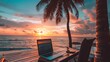 Sunset Remote Work by the Tropical Beach