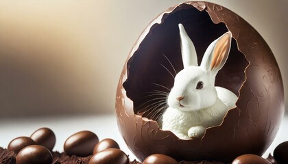 Wall Mural - An Easter Bunny inside a giant chocolate Easter Egg.
