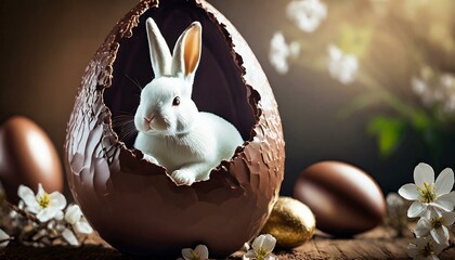 Wall Mural - An Easter Bunny inside a giant chocolate Easter Egg.
