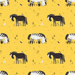 Cartoon horses in the pasture, seamless vector pattern