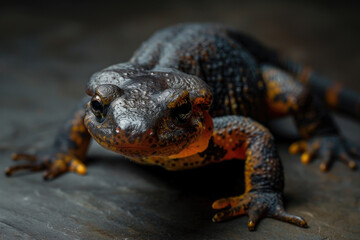 Wall Mural - A purebred newt poses for a portrait in a studio with a solid color background during a pet photoshoot.

