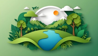 Wall Mural - Green nature and Earth Day concept background template. Ecology and environment conservation concept created with generative ai.