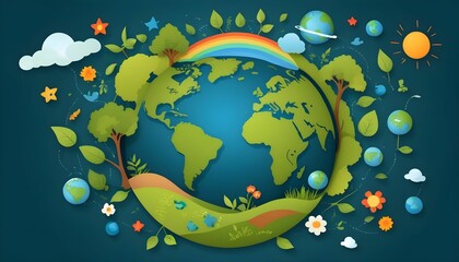Wall Mural - vector illustration Earth with the different elements concept of World Earth Day created with generative ai