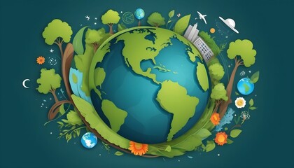 Wall Mural - vector illustration Earth with the different elements concept of World Earth Day created with generative ai