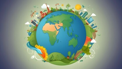 Wall Mural - vector illustration Earth with the different elements concept of World Earth Day created with generative ai