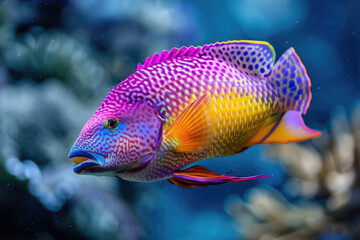 Wall Mural - A purebred fish poses for a portrait in a studio with a solid color background during a pet photoshoot.

