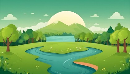 Wall Mural - illustration earth day cute style landscape green, for book cover, wallpaper earth day, presentation, community green earth created with generative ai.