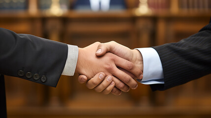 Close-Up Business Handshake Agreement with Two Men in Suits