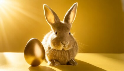 Wall Mural - easter bunny with egg on yellow background