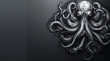   Black & White Photo Of An Octopus W/ Skull On Chest & Tentacles On Back