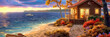 Tranquil Beach Sunset, Wooden Path Over Water, Romantic Island Escape, Serene View