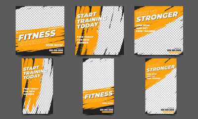 Wall Mural - gym and fitness social media post and story promotion template. vector design with place for the pho