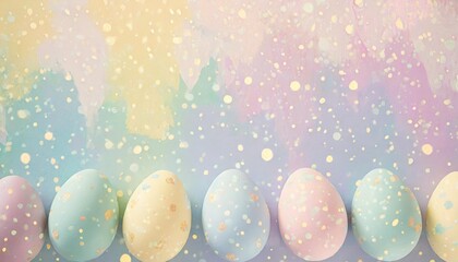 Wall Mural - cute pastel easter background with speckled egg pattern paint drips or spatter in light blue pink purple green and yellow spring colors