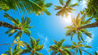 Palm trees framing a clear blue sky with wispy clouds