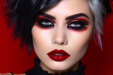 Fototapeta Tęcza - Smoky Eyes and Red Lips Revolt. Glamour with Attitude. AI Generated