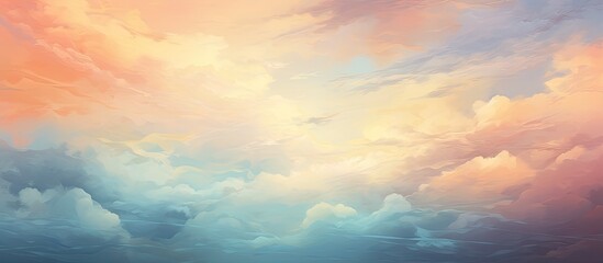 Wall Mural - the sun is creating a beautiful afterglow as it shines through the cumulus clouds in the sky, painti