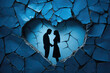 a broken heart symbol between two people, portraying the theme of heartbreak and the challenges of overcoming relationship issues