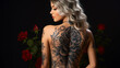 Back View of a Woman Flaunting Her Tattoo.  Young Lady Displaying Her Intricate Tattoo