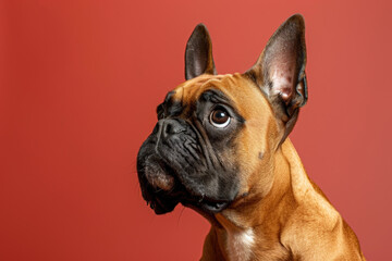 Poster - A purebred dog poses for a portrait in a studio with a solid color background during a pet photoshoot.

