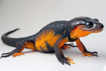 Poster - A purebred newt poses for a portrait in a studio with a solid color background during a pet photoshoot.

