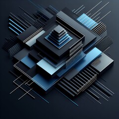 Wall Mural - Modern black-blue abstract background: geometric shapes, 3D effect, minimalist, luxurious. Perfect for web banners.



