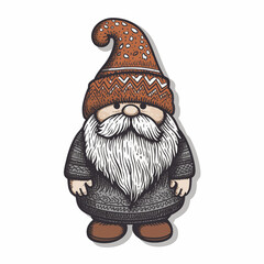 knitted Scandinavian gnome, sticker on white background