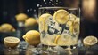 Glass of water with lemon, refreshing cold drink close-up photo