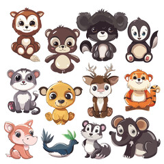 Set of cute cartoon animals. Vector illustration. c