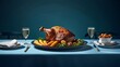 an AI prompt for generating a vivid product photography description featuring a Sunday roast on a table, captured from a side profile angle. Emphasize the cleanliness,