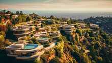Luxury Homes Cling To The Sun-kissed Slopes Of The Hollywood Hills, Offering A Blend Of Nature And Opulence.