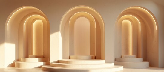 Wall Mural - Arched room interior with podium background