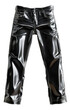 Shiny black leather pants with glossy finish on transparent background - stock png.