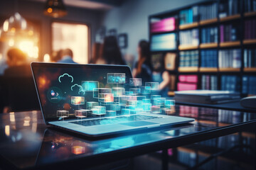 Wall Mural - online, cloud storage, contact, computing, tablet, phone home devices with online. linking computer 