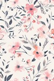 Fototapeta Młodzieżowe - A delicate floral pattern, with hand-drawn flowers and leaves scattered across a light, airy background, providing a feminine and romantic texture created with Generative AI Technology