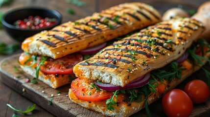 Wall Mural - Grilled and pressed toast with smoked ham, cheese, tomato and lettuce