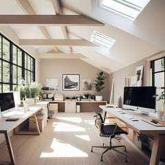 Canvas Print - A minimalist office workspace with natural light. 