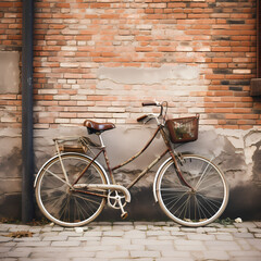 Wall Mural - A vintage bicycle leaning against a brick wall.