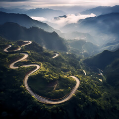 Sticker - Aerial view of winding mountain roads.