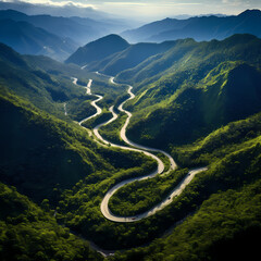 Wall Mural - Aerial view of winding mountain roads.