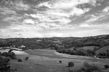 Canvas Print - Rural landscape with hills and meadows in autumn in Tuscany