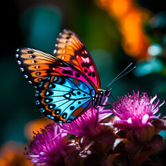 Sticker - Macro shot of a colorful butterfly on a flower.