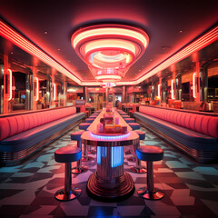 Wall Mural - Retro-style diner with neon lights. 