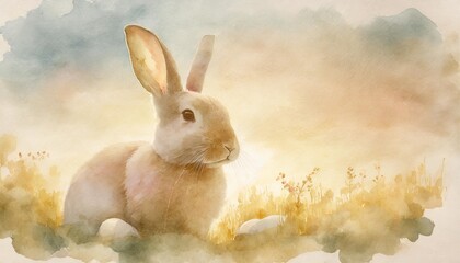 Wall Mural - easter bunny watercolour with copy space generative art