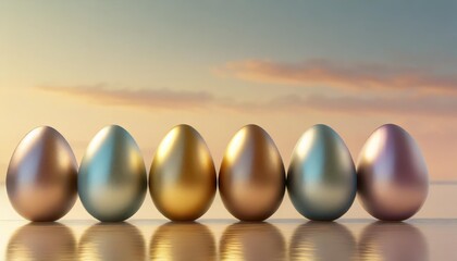 Sticker - a row of metallic colored easter eggs sitting in a row