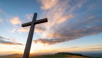 Wall Mural - dark wooden cross above the bright sky