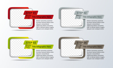 Wall Mural - presentation business infographic template with 4 options, steps and photo frames. can be used for w